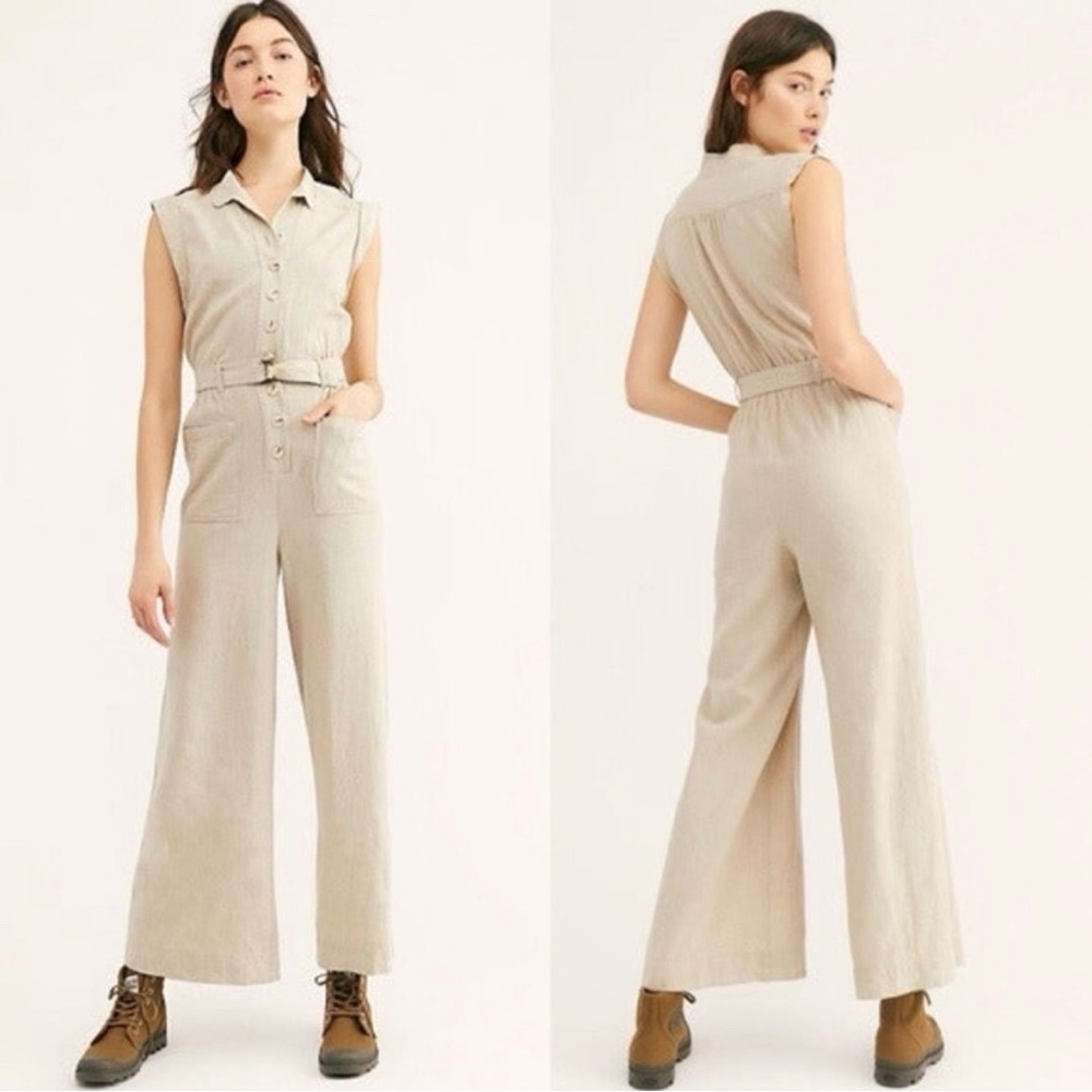 NWT Free People Hot Shot Jumpsuit - Natural - sz M